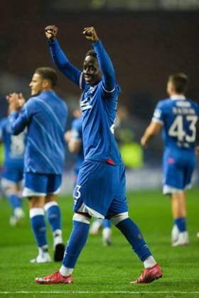 Djeidi Gassama of Rangers takes the applause from the fans as he walks round the pitch with team mates at full-time. Final score Rangers 3 Viktoria Plzen 0. Rangers v Viktoria Plzen, UEFA Champions League, 3rd Qualifying Round, First Leg, Football, Ibrox Stadium, Glasgow, Scotland, UK - 05 Aug 2025Glasgow Ibrox Stadium Scotland United Kingdom EDITORIAL USE ONLY No use with unauthorised audio, video, data, fixture lists, club league logos or live services. Online in-match use limited to 120 images, no video emulation. No use in betting, games or single club league player publications. Copyright: xStuartxWallace Shutterstockx 15428174cb