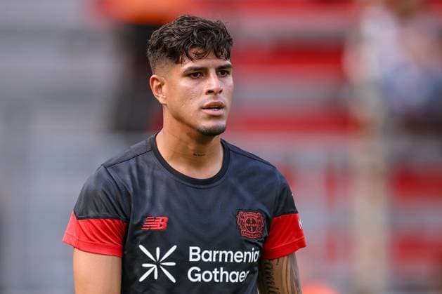 05 08 2025, Football, Bayer 04 Leverkusen Pisa Sporting Club, Test match, Season opening at the BayArena, Season 2025 2026 Piero Hincapie Bayer04 03 DFB regulations prohibit any use of photographs as image sequences and or quasi video North Rhine-Westphalia Germany