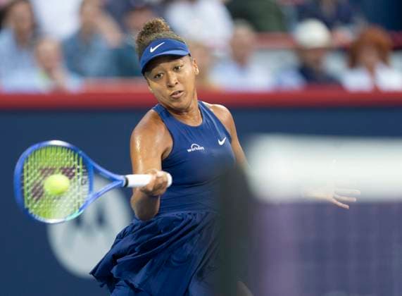 August 5, 2025, Montreal, Pq, Canada: Naomi Osaka of Japan hits a return to Elina Svitolina of Ukraine during quarterfinal tennis action at the National Bank Open in Montreal, Tuesday, Aug. 5, 2025. Canada News - August 5, 2025  - ZUMAc35_ 20250805_zaf_c35_074 Copyright: xChristinnexMuschix