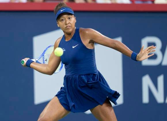 August 5, 2025, Montreal, Pq, Canada: p>Naomi Osaka of Japan hits a return to Elina Svitolina of Ukraine during quarterfinal tennis action at the National Bank Open in Montreal, Tuesday, Aug. 5, 2025. Canada News - August 5, 2025  - ZUMAc35_ 20250805_zaf_c35_096 Copyright: xChristinnexMuschix