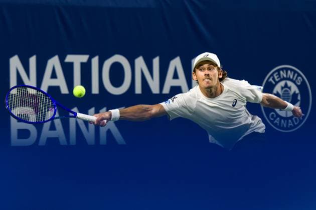 August 5, 2025, Toronto, Ontario, Canada: ALEX DE MINAUR of Australia returns a shot against BEN SHELTON of the US during the National Bank Open Presented by Rogers at Sobeys Stadium. Toronto Canada - ZUMAr228 20250805_znp_r228_021 Copyright: xVasiliyxRyabykhx