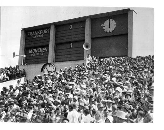 German Football championship Final FC Bavaria Munich Eintracht Frankfurt 2 0 1 0 u B Z Glance on The Scoreboard and Spectators 12 06 1932 in Nuernberg Zabo Germany
