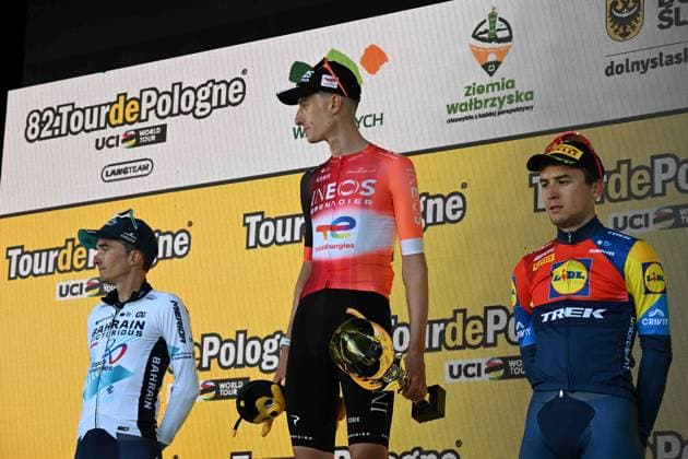 06-08-2025 Tour De Pologne; Tappa 03 Walbrzych - Walbrzych; 2025, Ineos Grenadiers; 2025, Bahrain - Victorious; Turner, Ben; Bilbao, Peio; Bagioli, Andrea; Walbrzych; 