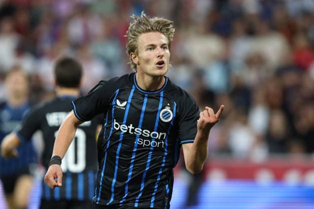 SOCCER - UEFA CL, RBS vs Brugge SALZBURG,AUSTRIA,06.AUG.25 - SOCCER - UEFA Champions League, qualification, Red Bull Salzburg vs Club Brugge. Image shows the rejoicing of Romeo Vermant (Brugge).  GEPAxpictures xMathiasxMandl