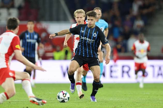 SOCCER - UEFA CL, RBS vs Brugge SALZBURG,AUSTRIA,06.AUG.25 - SOCCER - UEFA Champions League, qualification, Red Bull Salzburg vs Club Brugge. Image shows Christos Tzolis (Brugge).  GEPAxpictures xMathiasxMandl