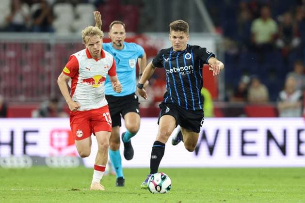 SOCCER - UEFA CL, RBS vs Brugge SALZBURG,AUSTRIA,06.AUG.25 - SOCCER - UEFA Champions League, qualification, Red Bull Salzburg vs Club Brugge. Image shows Christos Tzolis (Brugge).  GEPAxpictures xMathiasxMandl