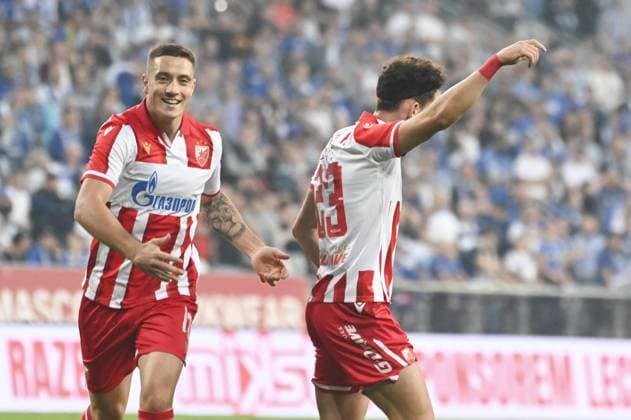 Bruno Duarte and Nair Tiknisian joy after goal during match of the third qualifying round of the UEFA Champions League between Lech Poznan vs Crvena Zvezda, Poland, on August 6 2025  Copyright: xMichalxDubiel IPAxSportx xipa-agency.netx xx IPA_61825611 IPA_Agency_IPA61825611