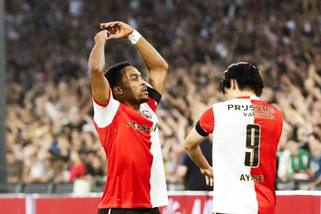ROTTERDAM - Quinten Timber of Feyenoord cheers after scoring 1-0 during the third qualifying round Champions League match between Feyenoord and FenerbahoÂße at Feyenoord Stadium de Kuip on Aug. 6, 2025 in Rotterdam, Netherlands. ANP BART STOUTJESDIJK UEFA Champions League Third Qualifying Round First Leg 2025-2026 xVIxANPxSportx xxANPxIVx 532927258 originalFilename: 532927258.jpg