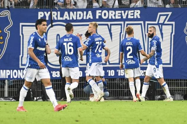 CALCIO - UEFA Champions League - Lech Poznan vs Crvena Zvezda Mikael Ishak joy after goal during match of the third qualifying round of the UEFA Champions League between Lech Poznan vs Crvena Zvezda, Poland, on August 6 2025 Poznan Poland  Copyright: xIPAxSport ABACAx