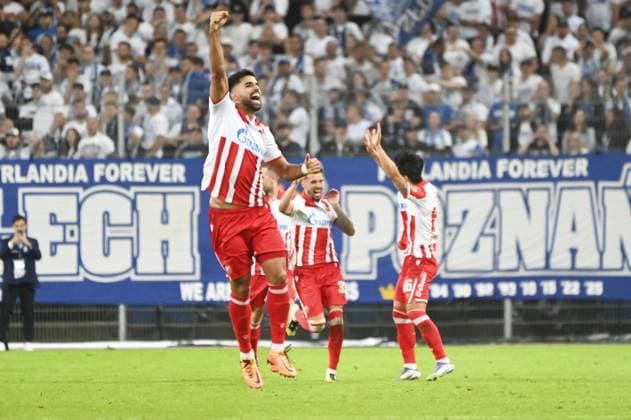 CALCIO - UEFA Champions League - Lech Poznan vs Crvena Zvezda Rodrigo Prado joy after goal during match of the third qualifying round of the UEFA Champions League between Lech Poznan vs Crvena Zvezda, Poland, on August 6 2025 Poznan Poland  Copyright: xIPAxSport ABACAx