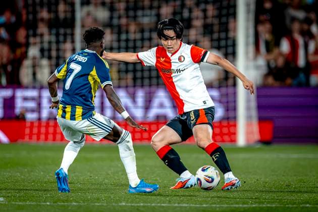 Feyenoord Rotterdam forwarder Ayase Ueda during the match Feyenoord Fenerbahce at the Kuip Stadium for the third qualifying round champions league season 2025 2026 in Rotterdam, Netherlands on 6 august 2025, photo by Marcel van Dorst EYE4images DeFodi Images