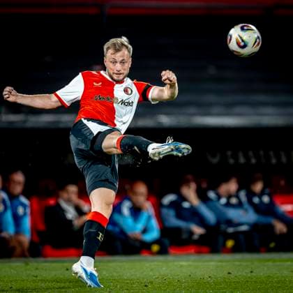Feyenoord Rotterdam forwarder Casper Tengstedt during the match Feyenoord Fenerbahce at the Kuip Stadium for the third qualifying round champions league season 2025 2026 in Rotterdam, Netherlands on 6 august 2025, photo by Marcel van Dorst EYE4images DeFodi Images