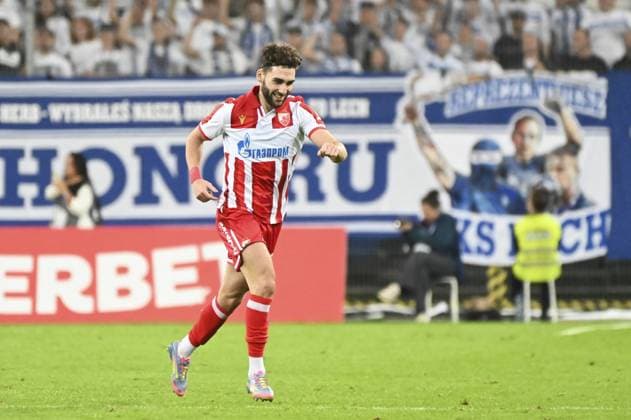 CALCIO - UEFA Champions League - Lech Poznan vs Crvena Zvezda Nair Tiknisian joy after goal during match of the third qualifying round of the UEFA Champions League between Lech Poznan vs Crvena Zvezda, Poland, on August 6 2025 Poznan Poland  Copyright: xIPAxSport ABACAx