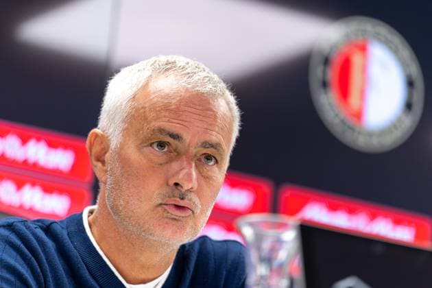 2025-08-06 Feyenoord v Fenerbahce SK - UEFA Champions League Third Qualifying Round ROTTERDAM, NETHERLANDS - AUGUST 6: head coach Jose Mourinho of Fenerbahce SK during the press conference, PK, Pressekonferenz following the UEFA Champions League Third Qualifying Round match between Feyenoord and Fenerbahce SK at Stadion Feijenoord on August 6, 2025 in Rotterdam, Netherlands. Rotterdam Stadion Feijenoord Netherlands Content not available for redistribution in The Netherlands directly or indirectly through any third parties. Copyright: xJorisxVerwijstx