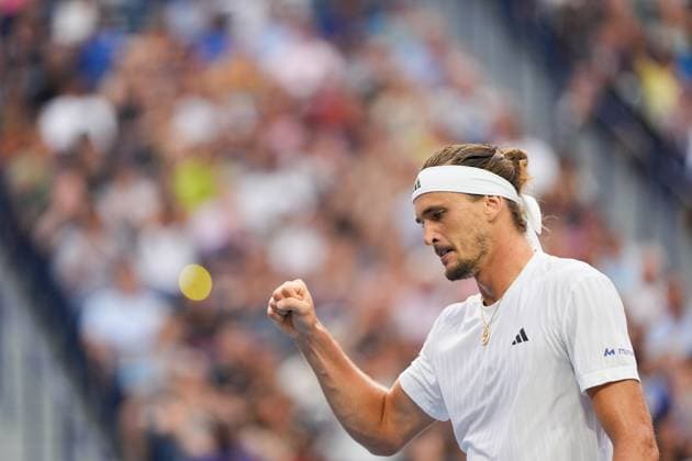 National Bank Open 2025 - Day 12 TORONTO, CANADA - AUGUST 6 : Alexander Zverev of Germany celebrates a point against Karen Khachanov during the men’s singles semifinals on day twelve of the 2025 National Bank Open at Sobeys Stadium in Toronto, Ontario, Canada on August 6, 2025. Mert Alper Dervis Anadolu Ontario Canada. Editorial use only. Please get in touch for any other usage.  Copyright: x2025xAnadoluxMertxAlperxDervisx