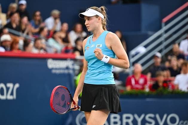 MONTREAL, QC - AUGUST 06: Elena Rybakina (KAZ) reacts after scoring a point during a semifinal match at WTA, Tennis Damen National Bank Open on August 06, 2025 at IGA Stadium in Montreal, QC (Photo by David Kirouac Icon Sportswire) TENNIS: AUG 06 National Bank Open EDITORIAL USE ONLY Icon250806009