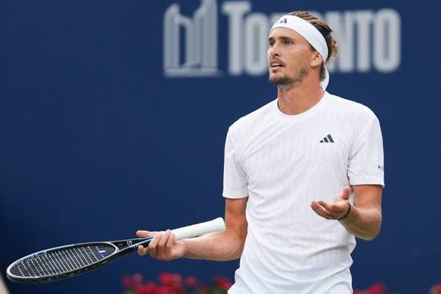 National Bank Open 2025 - Day 12 TORONTO, CANADA - AUGUST 6 : Alexander Zverev of Germany reacts while playing against Karen Khachanov during the men’s singles semifinals on day twelve of the 2025 National Bank Open at Sobeys Stadium in Toronto, Ontario, Canada on August 6, 2025. Mert Alper Dervis Anadolu Ontario Canada. Editorial use only. Please get in touch for any other usage.  Copyright: x2025xAnadoluxMertxAlperxDervisx