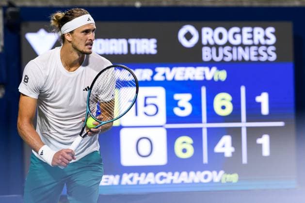 August 6, 2025, Toronto, Ontario, Canada: ALEXANDER ZVEREV of Germany during his match against KAREN KHACHANOV at the National Bank Open Presented by Rogers at Sobeys Stadium. Toronto Canada - ZUMAr228 20250806_znp_r228_015 Copyright: xVasiliyxRyabykhx
