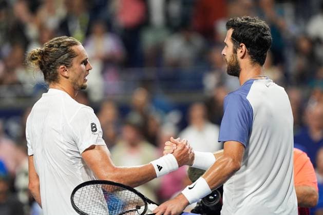 National Bank Open 2025 - Day 12 TORONTO, CANADA - AUGUST 6 : Karen Khachanov celebrates after winning the men’s singles semifinals against Alexander Zverev of Germany on day twelve of the 2025 National Bank Open at Sobeys Stadium in Toronto, Ontario, Canada on August 6, 2025. Mert Alper Dervis Anadolu Ontario Canada. Editorial use only. Please get in touch for any other usage.  Copyright: x2025xAnadoluxMertxAlperxDervisx