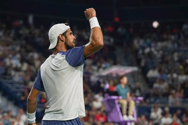 ATP, Tennis Herren Masters 1000 National Bank Open Toronto Presented by Rogers 2025 - Semifinals Karen Khachanov of Russia celebrates a point against Alexander Zverev of Germany during the Men s Singles semifinals match of the ATP Masters 1000 National Bank Open at Sobeys Stadium. on August 6, 2025 in Toronto, Canada. (Photo by Leonardo Ramirez Eyepix Group) Copyright: xLeonardoxRamirezx xEyepixxGroupx LR-06082025-06310