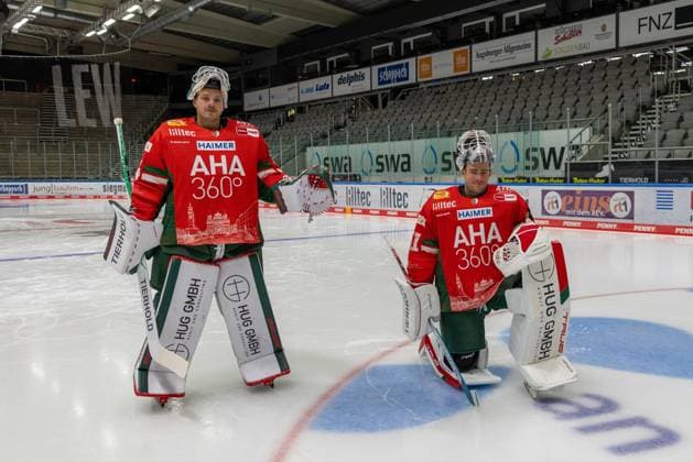 l r Michael Garteig 34 Augsburger Panther , Peyton Jones 41 Augsburger Panther , Team and portrait pictures, Augsburger Panther, Season 2025 2026, Ice Hockey, Penny DEL, 06 08 2025 Augsburg Bavaria Germany Copyright: xkolbert-press ChristianxKolbertx