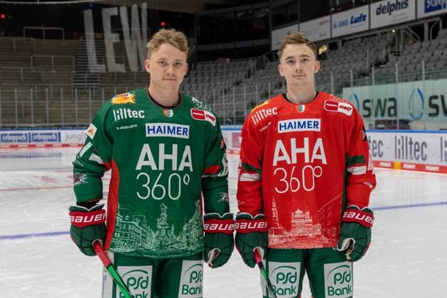 Broeder, Florian Elias 67 Augsburger Panther and Moritz Elias 46 Augsburger Panther , team and portrait pictures, Augsburger Panther, season 2025 2026, ice hockey, Penny DEL, 06 08 2025 Augsburg Bavaria Germany Copyright: xkolbert-press ChristianxKolbertx