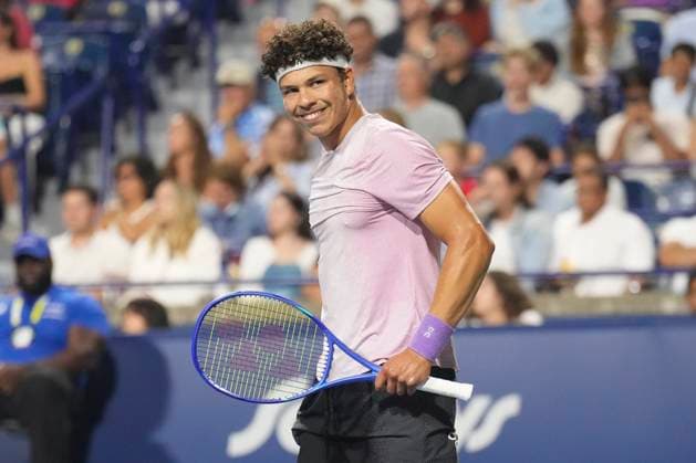 August 7, 2025, Toronto, On, CANADA: Ben Shelton of the USA reacts during his 6-4 6-3 win over Taylor Fritz of the USA during semifinal tennis action at the National Bank Open in Toronto on Wednesday, August 6, 2025. Ben Shelton;  - ZUMAc35_ 20250807_zaf_c35_010 Copyright: xChrisxYoungx