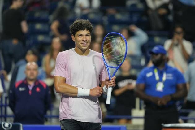 August 7, 2025, Toronto, Ontario, Canada: Ben Shelton of the United States celebrate his victory against Taylor Fritz of the United States during the Men s Singles semifinals match of the ATP, Tennis Herren Masters 1000 National Bank Open at Sobeys Stadium. on August 6, 2025 in Toronto, Canada. Toronto Canada - ZUMAe321 20250807_zsa_e321_007 Copyright: xLeonardoxRamirezx