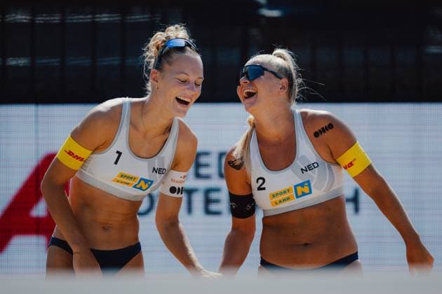 Beach volleyball, Beachvolleyball - Baden Challenge BADEN,AUSTRIA,07.AUG.25 - BEACH VOLLEYBALL - FIVB World Tour - Baden Challenge. Image shows Mila Konink (NED) and Raisa Schoon (NED).  GEPAxpictures xAlexanderxSolc