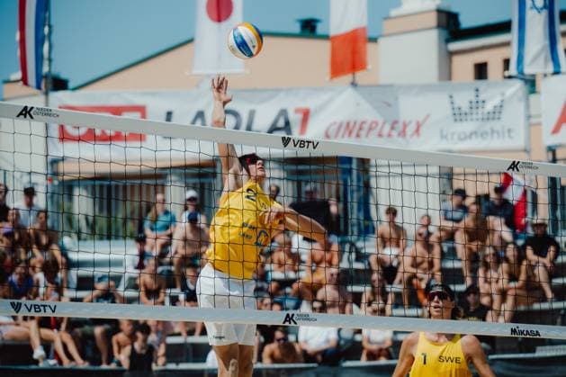 Beach volleyball, Beachvolleyball - Baden Challenge BADEN,AUSTRIA,07.AUG.25 - BEACH VOLLEYBALL - FIVB World Tour - Baden Challenge. Image shows Elmer Andersson (SWE).  GEPAxpictures xAlexanderxSolc