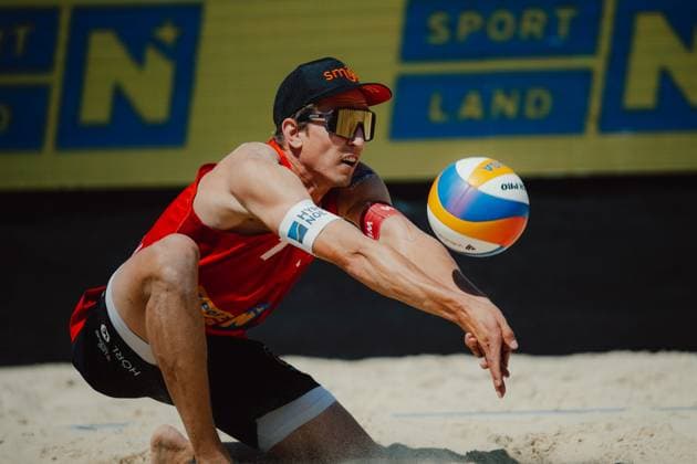 Beach volleyball, Beachvolleyball - Baden Challenge BADEN,AUSTRIA,07.AUG.25 - BEACH VOLLEYBALL - FIVB World Tour - Baden Challenge. Image shows Julian Hörl (AUT).  GEPAxpictures xAlexanderxSolc