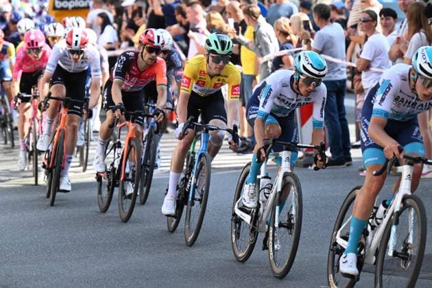 07-08-2025 Tour De Pologne; Tappa 04 Rybnik - Cieszyn; 2025, Decathlon - Ag2r La Mondiale; 2025, Bahrain - Victorious; Lapeira, Paul; Bilbao, Peio; Cieszyn; 