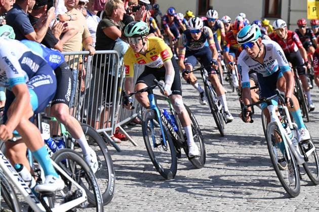 07-08-2025 Tour De Pologne; Tappa 04 Rybnik - Cieszyn; 2025, Decathlon - Ag2r La Mondiale; 2025, Bahrain - Victorious; Lapeira, Paul; Tiberi, Antonio; Cieszyn; 