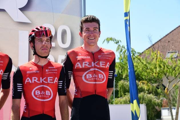 2025 Tour De L Ain Professional Cycling Race Victor GUERNALEC, Remi LELANDAIS, Laurens HUYS, Michel RIES, Louis ROULAND, and Edoardo ZAMPERINI of the Arkea-B&B Hotels team participate in the Team Presentation of the 2025 Tour de l Ain UCI 2.1 Professional Cycling Race in Saint Vulbas, France, on August 7, 2025. Stage 2 takes place between Saint Vulbas and Lelex Monts Jura. Saint Vulbas Ain France  Copyright: xRomainxDoucelinx originalFilename:doucelin-2025tour250807_npioE.jpg
