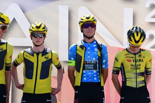 2025 Tour De L Ain Professional Cycling Race Cian Uijtdebroeks, Tim Rex, Tijmen Graat, Wilco Kelderman, Jorgen Nordhagen, and Ben Tulett of the Visma Lease a Bike team participate in the Team Presentation of the 2025 Tour de l Ain UCI 2.1 Professional Cycling Race. Stage 2 takes place between Saint Vulbas and Lelex Monts Jura in Saint Vulbas, France, on August 7, 2025. Saint Vulbas Ain France  Copyright: xRomainxDoucelinx originalFilename:doucelin-2025tour250807_npMQZ.jpg
