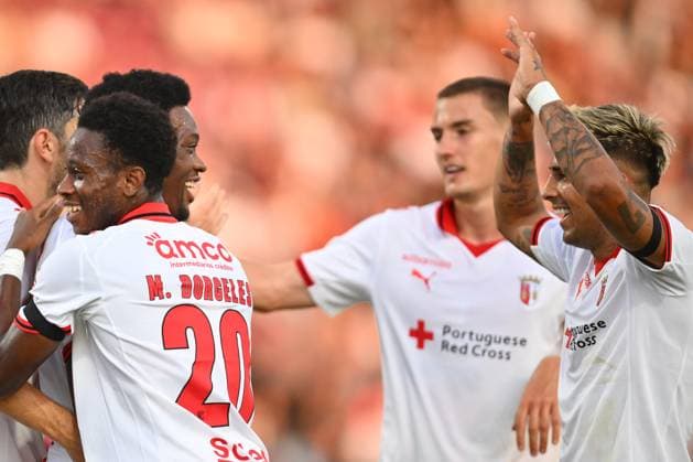 CFR Cluj - FC Braga, UEFA Europa League Jean-Baptiste Gorby of SC Braga celebrates after scoring his side first goal during the UEFA Europa League third qualifying round - first leg game between CFR Cluj and SC Braga, in Cluj Napoca, thursday, August 07, 2025. Alex Nicodim Imago Images Copyright: xAlexxNicodimx