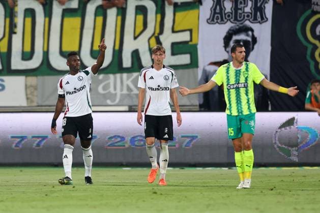 LARNAKA 07.08.2025 PIERWSZY MECZ III RUNDA ELIMINACYJNA LIGA EUROPY SEZON 2025 26: AEK LARNAKA - LEGIA WARSZAWA --- UEFA EUROPA LEAGUE THIRD QUALIFYING ROUND FIRST MATCH: AEK LARNACA - LEGIA WARSAW JEAN-PIERRE NSAME JAN ZIOLKOWSKI HRVOJE MILICEVIC FOT. PIOTR KUCZA FOTOPYK NEWSPIX.PL --- newspix.pl POLAND OUT! 