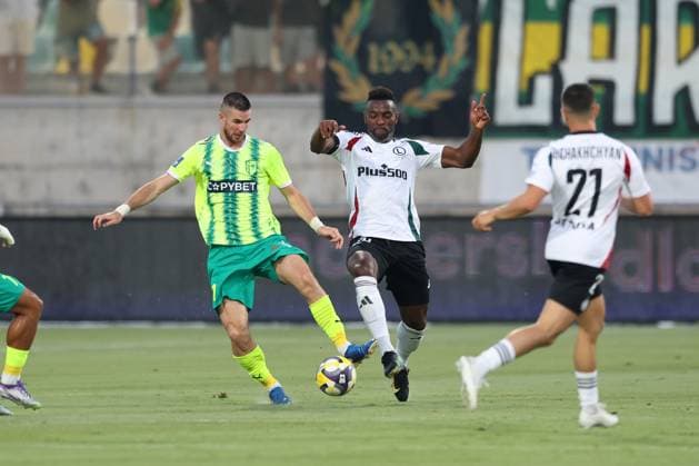LARNAKA 07.08.2025 PIERWSZY MECZ III RUNDA ELIMINACYJNA LIGA EUROPY SEZON 2025 26: AEK LARNAKA - LEGIA WARSZAWA --- UEFA EUROPA LEAGUE THIRD QUALIFYING ROUND FIRST MATCH: AEK LARNACA - LEGIA WARSAW VALENTIN ROBERGE JEAN-PIERRE NSAME FOT. PIOTR KUCZA FOTOPYK NEWSPIX.PL --- newspix.pl POLAND OUT! 