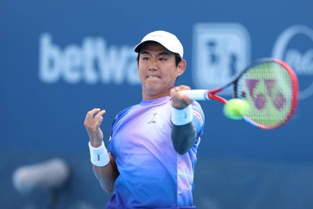 August 7, 2025, Mason, Ohio, USA: Mason, Ohio; Cincinnati Open Tennis Tournament - 2025 08 07 - Yoshihito Nishioka hits a ball against Terence Atmane. - ZUMAPress Mason USA - ZUMAn24_ 20250807_zaf_n24_004 Copyright: xWallyxNellx
