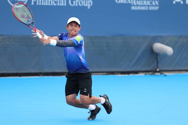 August 7, 2025, Mason, Ohio, USA: Mason, Ohio; Cincinnati Open Tennis Tournament - 2025 08 07 - Yoshihito Nishioka hits a ball against Terence Atmane. - ZUMAPress Mason USA - ZUMAn24_ 20250807_zaf_n24_046 Copyright: xWallyxNellx