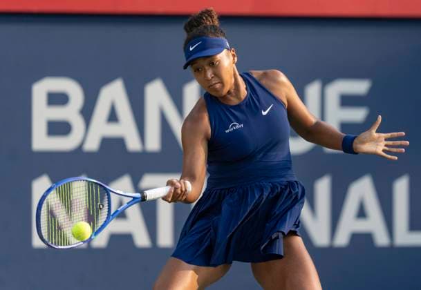 August 7, 2025, Montreal, Pq, Canada: Naomi Osaka of Japan hits a return to Victoria Mboko of Canada during final tennis action at the National Bank Open in Montreal, Thursday, Aug. 7, 2025. Canada News - August 7, 2025  - ZUMAc35_ 20250807_zaf_c35_139 Copyright: xChristinnexMuschix