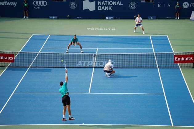 ATP, Tennis Herren Masters 1000 National Bank Open Toronto Presented by Rogers 2025 - Final Julian Cash and Lloyd Glasspool of Great Britain against Joe Salisbury and Neal Skupski of Great Britain during the Men s Doubles Final match of the ATP Masters 1000 National Bank Open at Sobeys Stadium. on August 7, 2025 in Toronto, Canada. (Photo by Leonardo Ramirez Eyepix Group) Copyright: xLeonardoxRamirezx xEyepixxGroupx LR-06082025-06692
