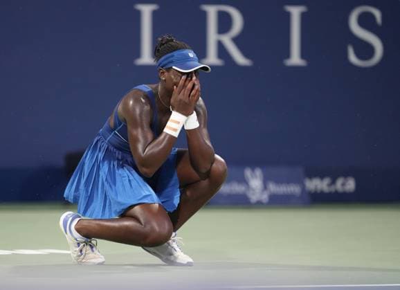 August 7, 2025, Montreal, Pq, Canada: Victoria Mboko of Canada celebrates her win over Naomi Osaka of Japan during finals tennis action at the National Bank Open in Montreal on Thursday, Aug. 7, 2025. Canada News - August 7, 2025  - ZUMAc35_ 20250807_zaf_c35_145 Copyright: xChristinnexMuschix