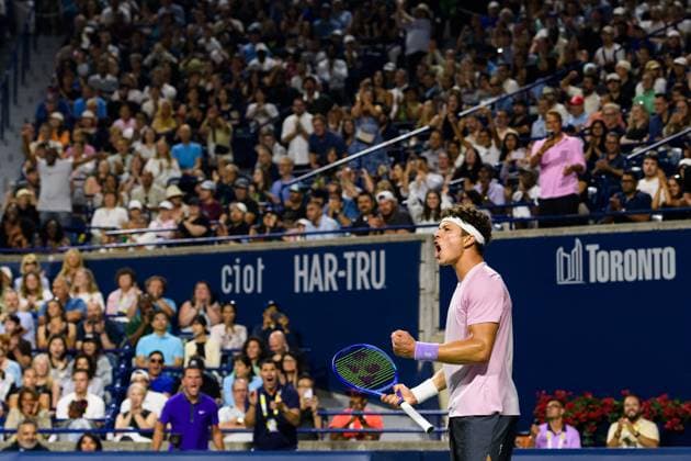 August 7, 2025, Toronto, Ontario, Canada: BEN SHELTON of the US celebrates his victory against Karen Khachanov during the final at the National Bank Open Presented by Rogers at Sobeys Stadium. Toronto Canada - ZUMAr228 20250807_znp_r228_005 Copyright: xVasiliyxRyabykhx