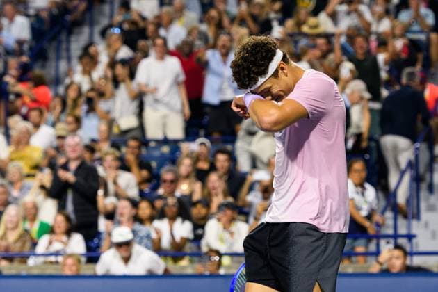 August 7, 2025, Toronto, Ontario, Canada: BEN SHELTON of the US celebrates his victory against Karen Khachanov during the final at the National Bank Open Presented by Rogers at Sobeys Stadium. Toronto Canada - ZUMAr228 20250807_znp_r228_006 Copyright: xVasiliyxRyabykhx