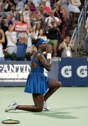 (250808) -- MONTREAL, Aug. 8, 2025 -- Victoria Mboko of Canada reacts after winning the women s singles final match between Victoria Mboko of Canada and Osaka Naomi of Japan at the 2025 National Bank Open tennis tournament in Montreal, Canada, on Aug. 7, 2025. (Photo by Xinhua) (SP)CANADA-MONTREAL-TENNIS-NATIONAL BANK OPEN-WOMEN S SINGLES FINAL LixHaitao 
