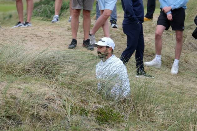 UK: Nexo Championship, Old Course at Trump International Golf Links, Aberdeen, Scotland on 08 August 2025: Pictured: Thomas Aiken (South Africa) in the rough on the 13th green during the second round of the Nexo Championship 2025 at Trump International Golf Links, Aberdeenshire, Scotland Aberdeen Trump International Golf Links Scotland Copyright: xAlexxToddx