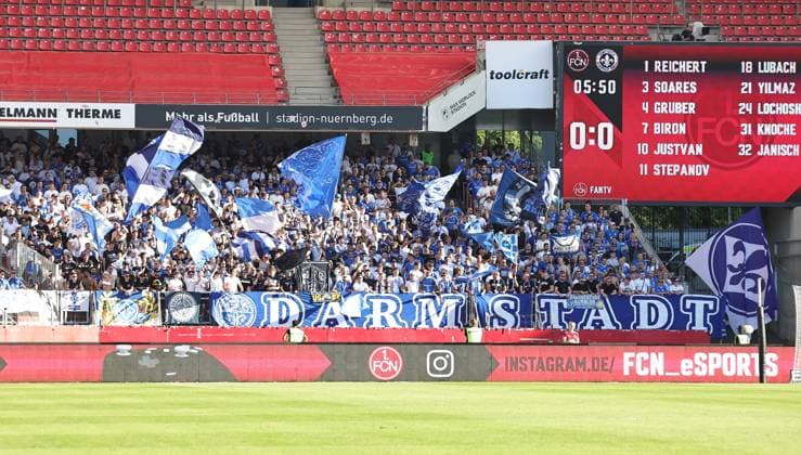 08 08 2025 Soccer Season 2025 2026 2 Soccer Bundesliga 02 Matchday 1 FC Nürnberg FCN Club SV Darmstadt 98 SVD Lilien Sportfoto Zink DaMa xdaxmax DFL regulations prohibit any use of photographs as image sequences and or quasi video only for editorial use spectators audience fans of SV Darmstadt in the guest block