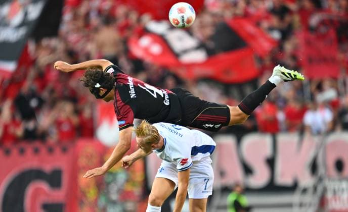 08 08 2025 Soccer Season 2025 2026 2 Soccer Bundesliga 02 Matchday 1 FC Nürnberg FCN Club SV Darmstadt 98 SVD Lilien Sportfoto Zink xwoxzix DFL regulations prohibit any use of photographs as image sequences and or quasi video only for editorial use Fabio Gruber 4, 1 FC Nürnberg FCN Isac Lidberg 7, SV Darmstadt 98 D98 SV98