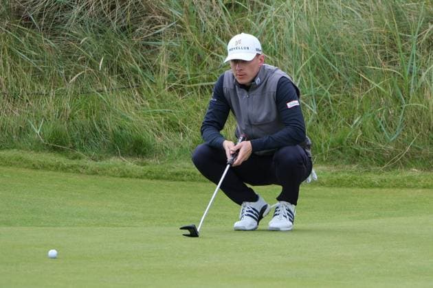 UK: Nexo Championship, Old Course at Trump International Golf Links, Aberdeen, Scotland on 08 August 2025: Pictured: Euan Walker (Scotland) on the 12th green during the second round of the Nexo Championship 2025 at Trump International Golf Links, Aberdeenshire, Scotland Aberdeen Trump International Golf Links Scotland Copyright: xAlexxToddx